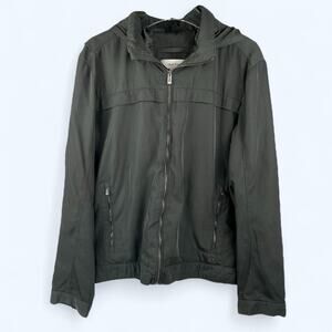 Calvin Klein Men's Large Jacket Hidden Hood Black Zip Front Midweight Softshell